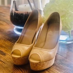 Jimmy Choo Papina Patent Leather Wedge- Nude 36